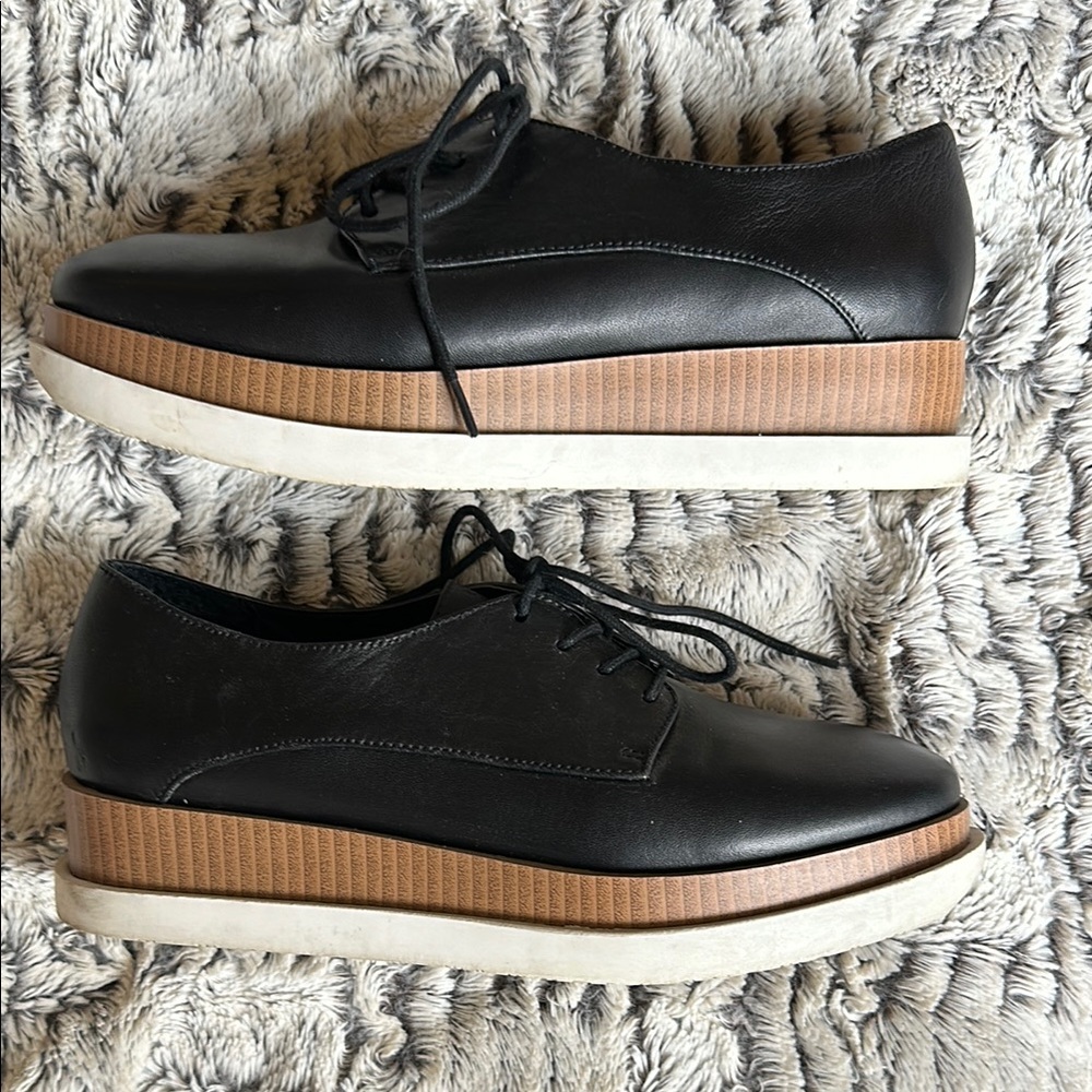 Black and Brown Platform Oxfords with Lace-Up Design